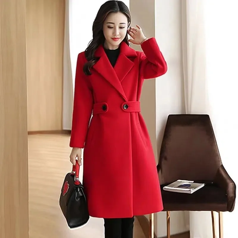 Women Wool Blends Coat New Winter Autumn Fashion Slim Woolen Blend Jacket Long Coat  Female Jackets Outerwear