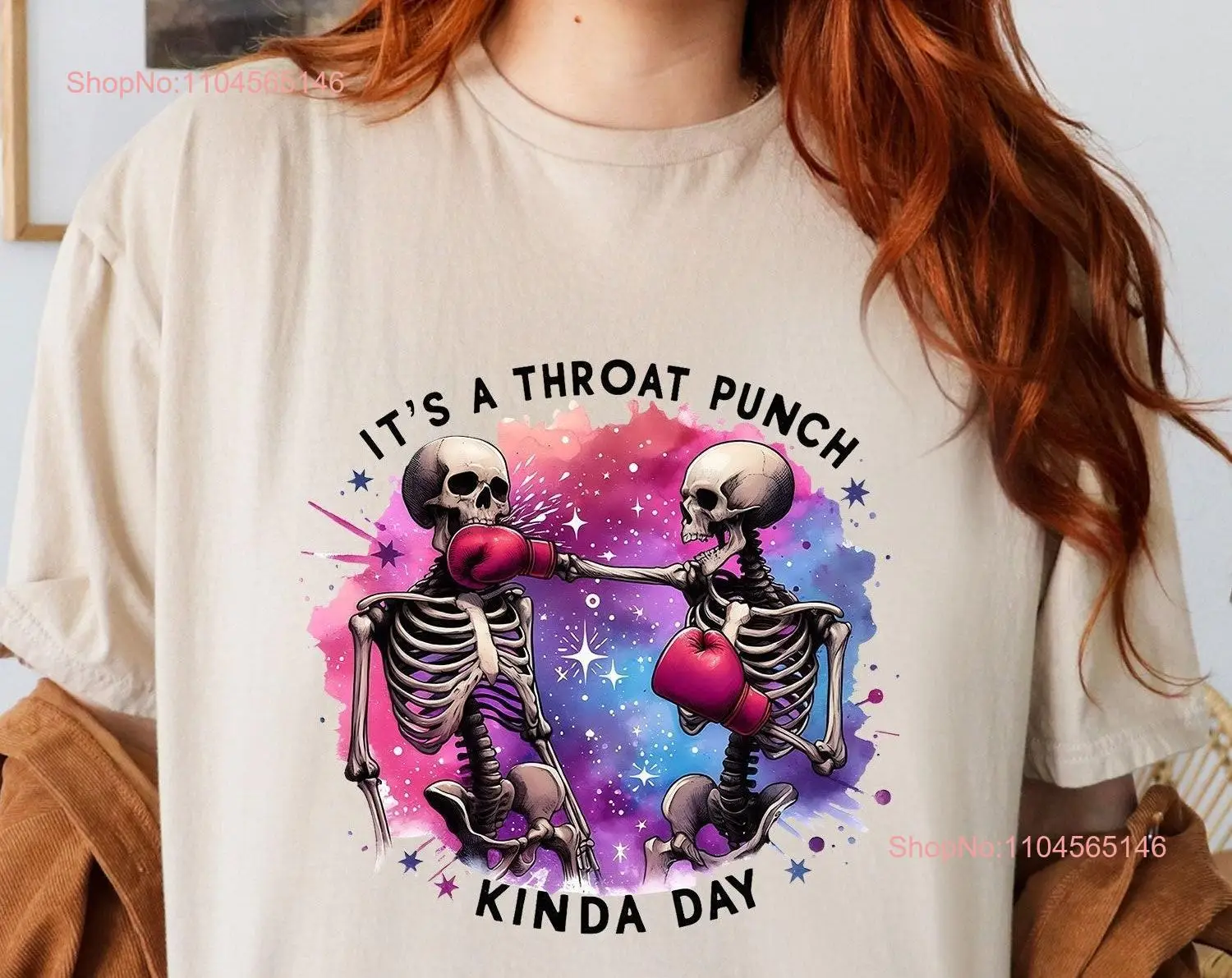 

Футболка It's A Throat Punch Kinda Day, красочная, модная, повредит на ощупь, саркастический скелет, забавный юмор, с длинными или короткими рукавами