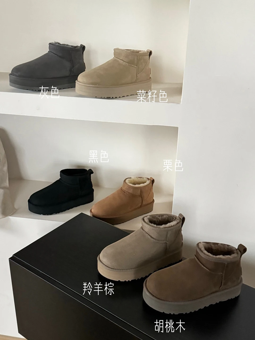 أحذية شتوية دافئة من القطن الثلجي مع فرو وكعب عالٍ بجزء سفلي سميك من الجلد الطبيعي أحذية ثلج صغيرة جدًا للنساء #3