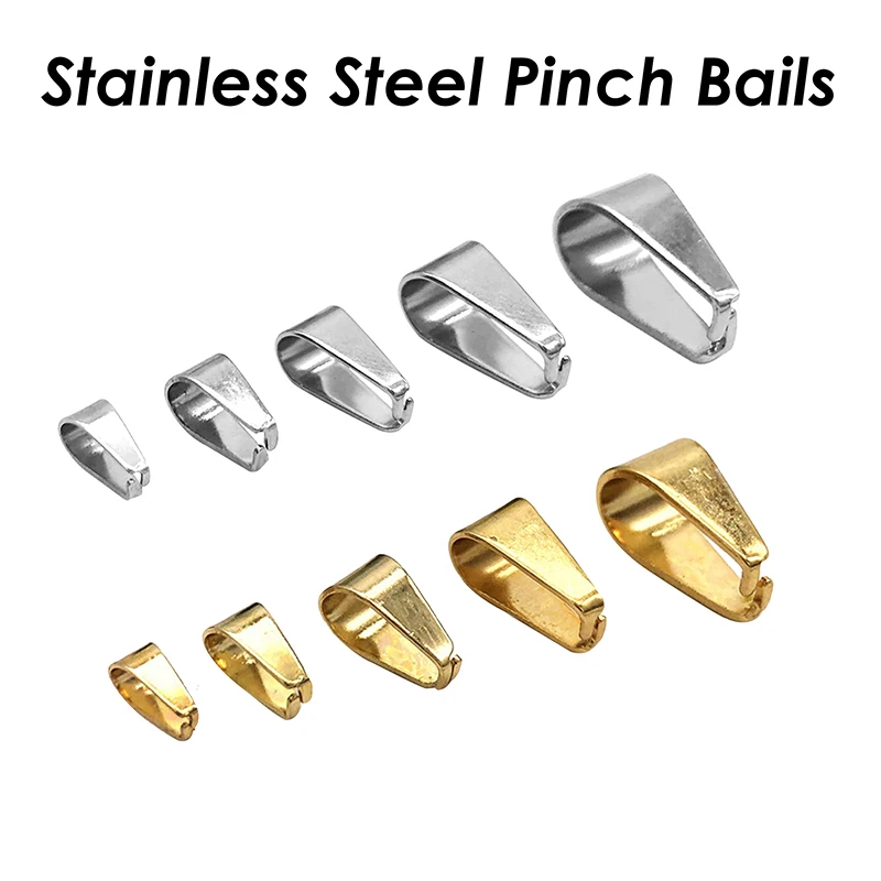 50 x Stainless Steel Pinch Bails for Jewelry Making Silver Gold Pinch Bails for Pendants Necklace Clip Clasps