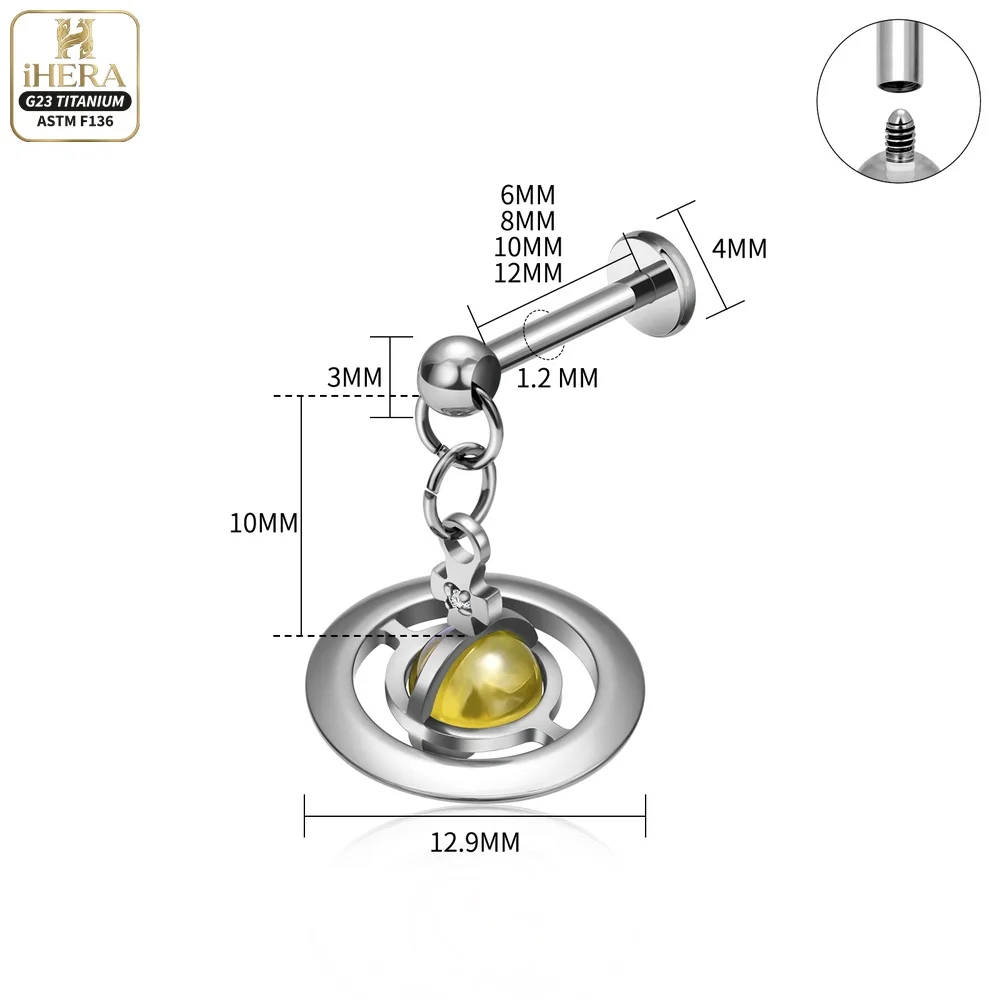ASTM F136 Titan Piercing Segmentring mit Scharnier und Saturn-Anhänger, Septumring, Daith Clicker, Ohrknorpel-Ohrring, Lippen- und Nasenstecker – Detail 1