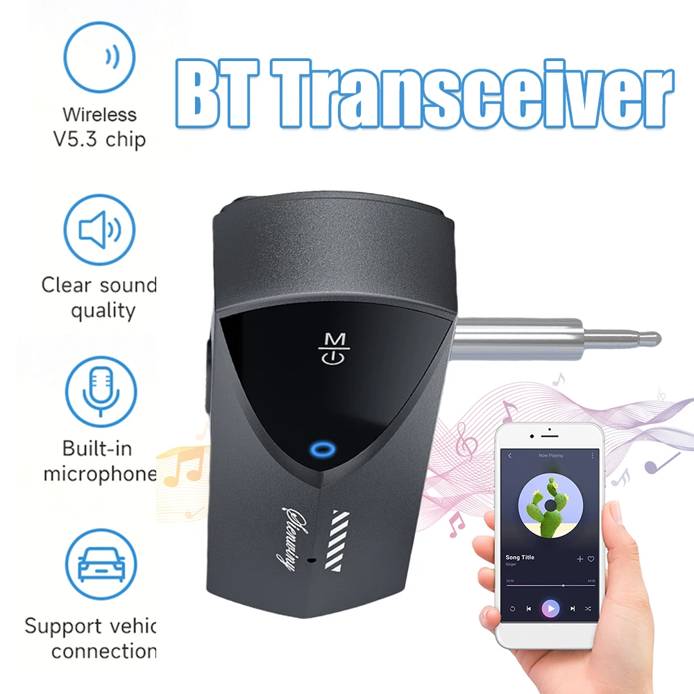 BT 5.3 2-In-1 Wireless Adapter with Mic Mini Car Audio Connector Low Latency Wireless Transmitter for TV/Home Sound System
