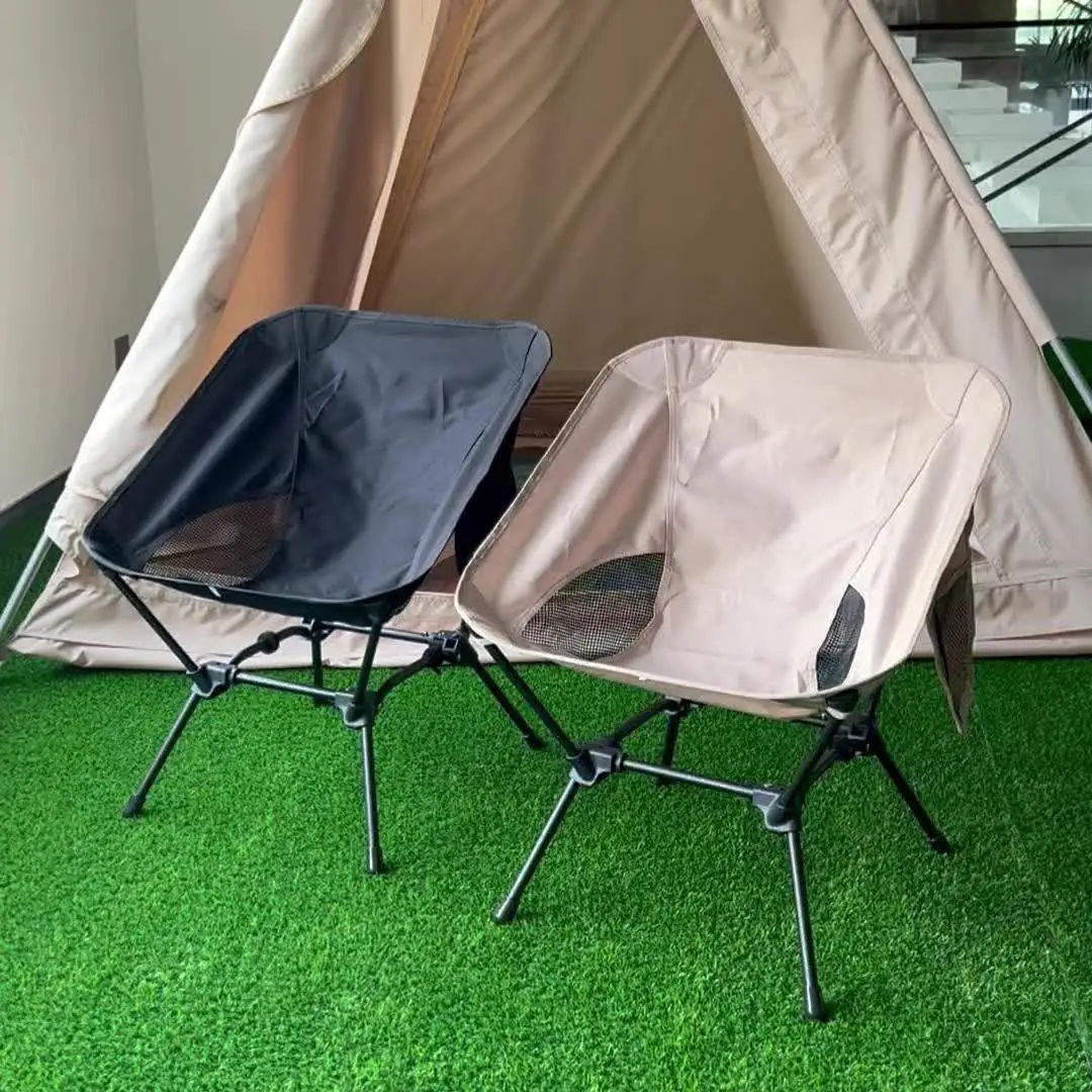 Square Structure Beach Fishing Stool, Convenient Four-Corner Camping Folding Chair, Lightweight Iron Tube Moon Chair