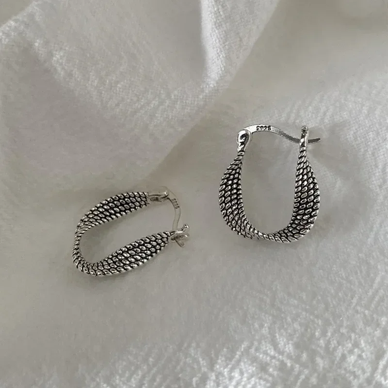 Wholesale Vintage Punk  Retro Silver color hoop Earrings for Women New Fashion Creative Twist Winding Geometric  Jewelry