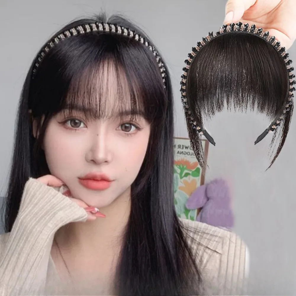 

2-in-1 Crystal Headband Natural Bangs Synthetic Wig Women's Daily Style Versatile Traceless Extensions