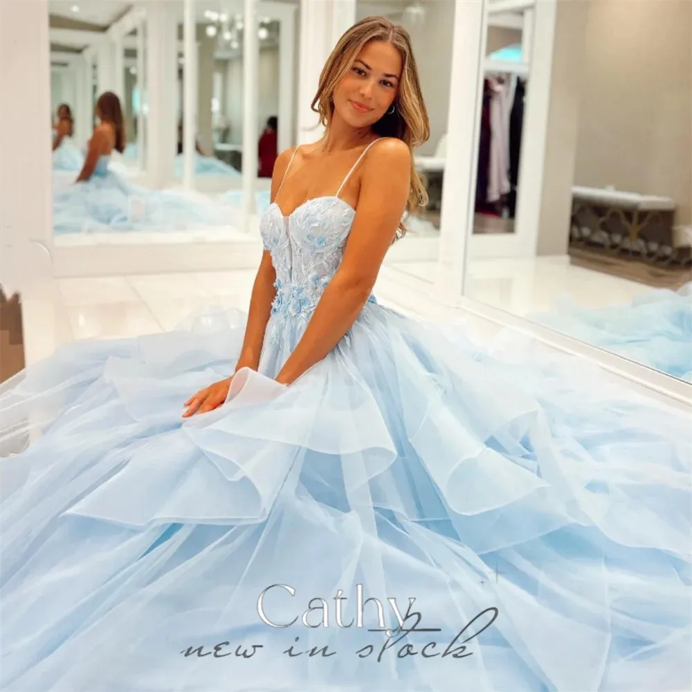 

Cathy Light Blue Prom Dresses Spaghetti Strap فساتين السهرة Elegant Sleeveless Floor-Length Backless vestidos verano moda 2024