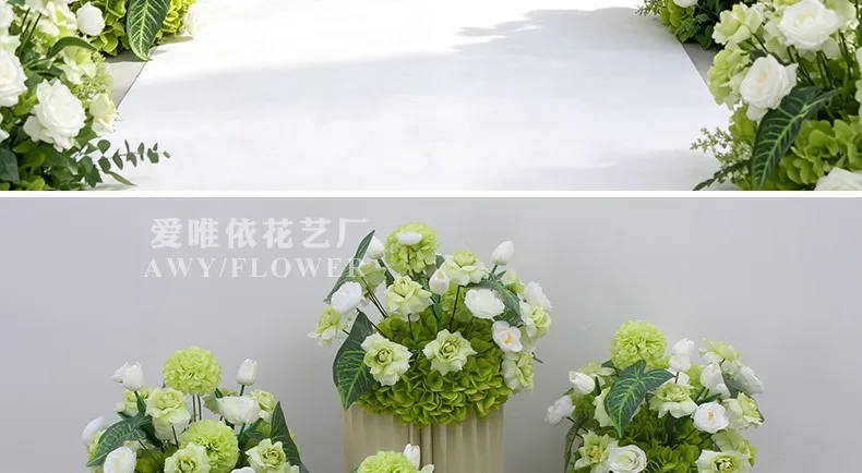 Künstliche Blumenkugel Grün-Weiß Hochzeitstisch-Dekoration Rose Hortensie Blumenarrangement für Party Bankett Event Heim-Deko – Detail 5