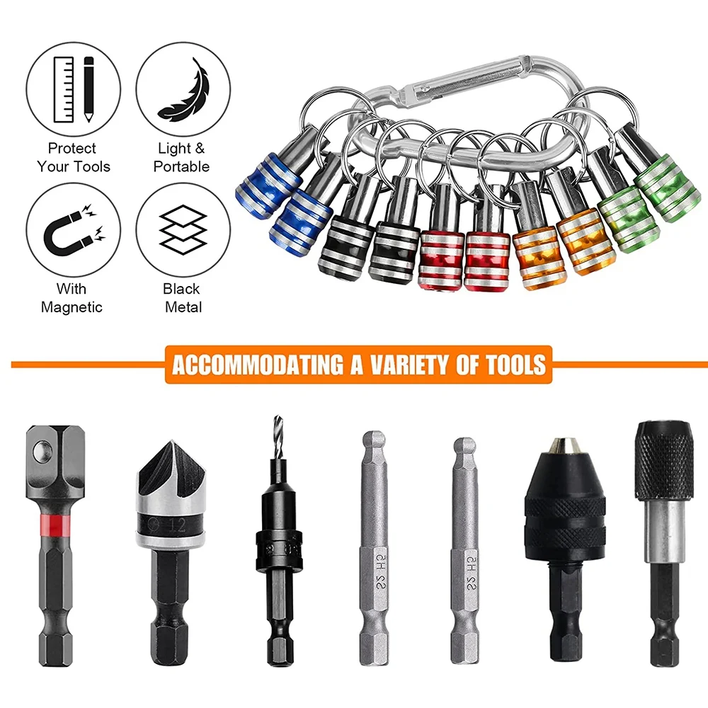10PCS 1/4 Inch Hex Shank Screwdriver Bits Holder Extension Bar Keychain Screw Adapter Drill Drill Bits Holder (5 Colors)-[A04I T