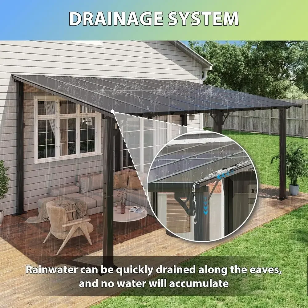 16'x 10' Premium Gazebo with Top e & Polyte Panel, Wall Mounted Gazebos Pergola, Outdoor Patio Lean to Gazebo, Awnings with Slop view 5