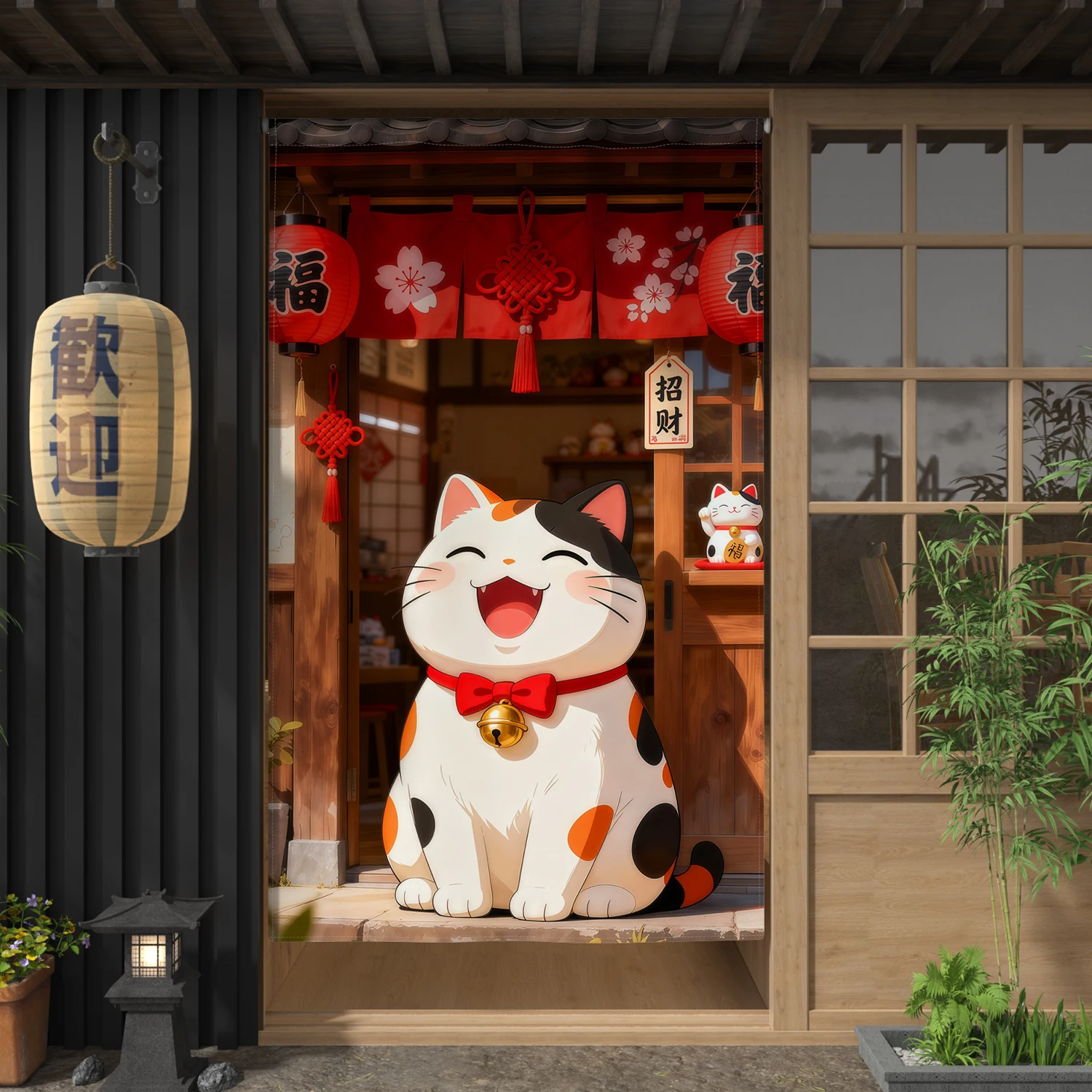 Japanese Noren Door Curtain Lucky Cat Print Partition Curtain For Kitchen Bedroom Entrance Decor Doorway Hanging Curtain