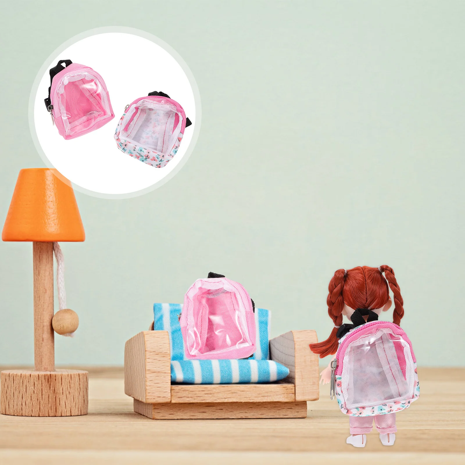 

2pcs Backpack Adorable Zipper Design Decorative For Mini House Diy Ornament Small Photography Props Mini Schoolbag