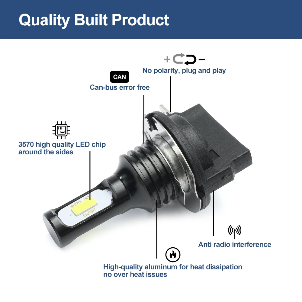 2Pcs LED H11B H15 Bulbs Car Headlight High Beam Day Driving Running Light 12V 6500K White Auto Lamp Canbus For Golf VW Audi BMW
