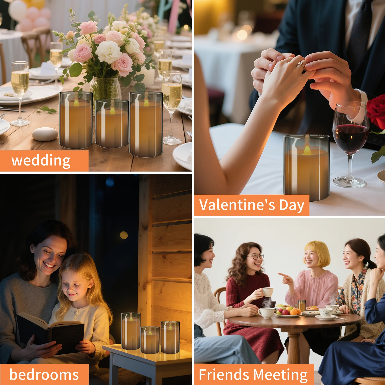 Set di 3 candele a colonna in vetro senza fiamma, set di 3 luci a LED tremolanti realistiche, telecomando e timer, ideale per la casa, il soggiorno, la camera da letto, le vacanze