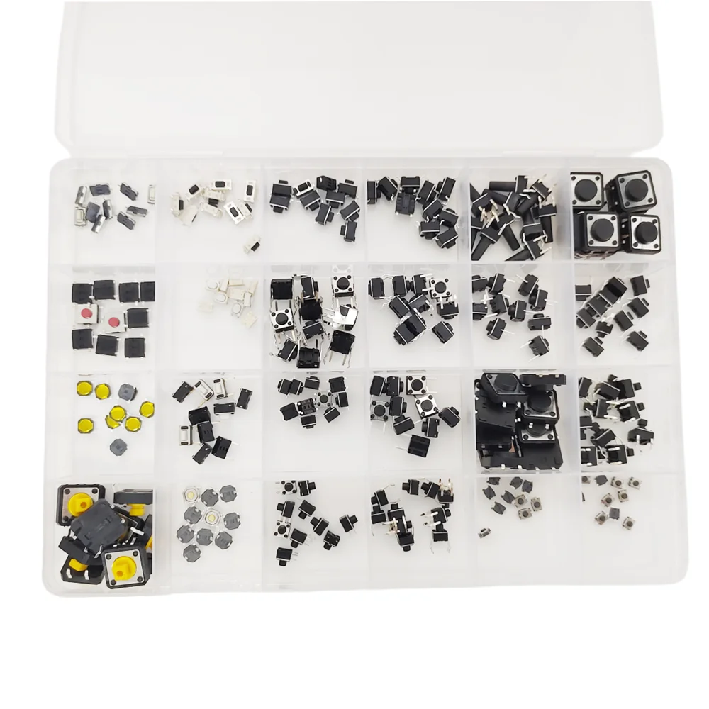 240pcs/box Micro Momentary Tact Switch Tactile Push Button Switch 24 Values 4 Pin/3 Pin/2 Pin 2*4 3*6 4*4 6*6 Assortment Kit