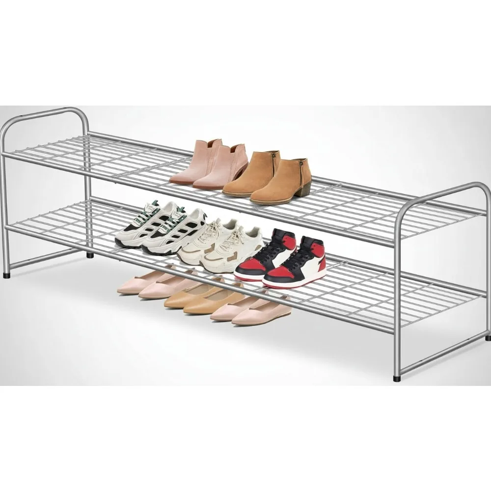 

2-уровневый штабелируемый металлический органайзер для обуви на 18 пар, компактное хранилище для прихожей, спальни, гаража