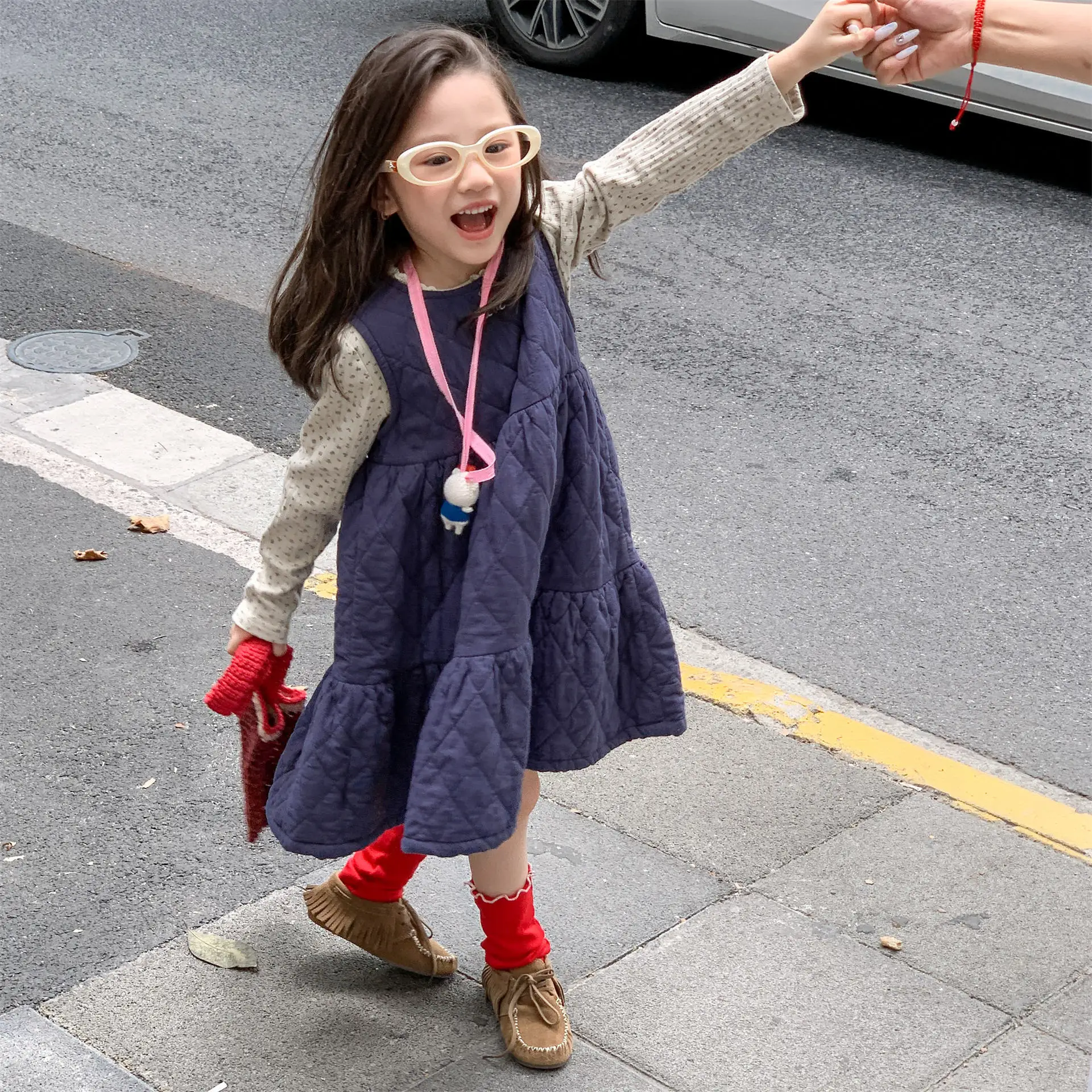 

2025 Children Autumn and Winter Clothing New Girls Korean Sleeveless Quilted Cotton Dress Girls Versatile Vest Dress