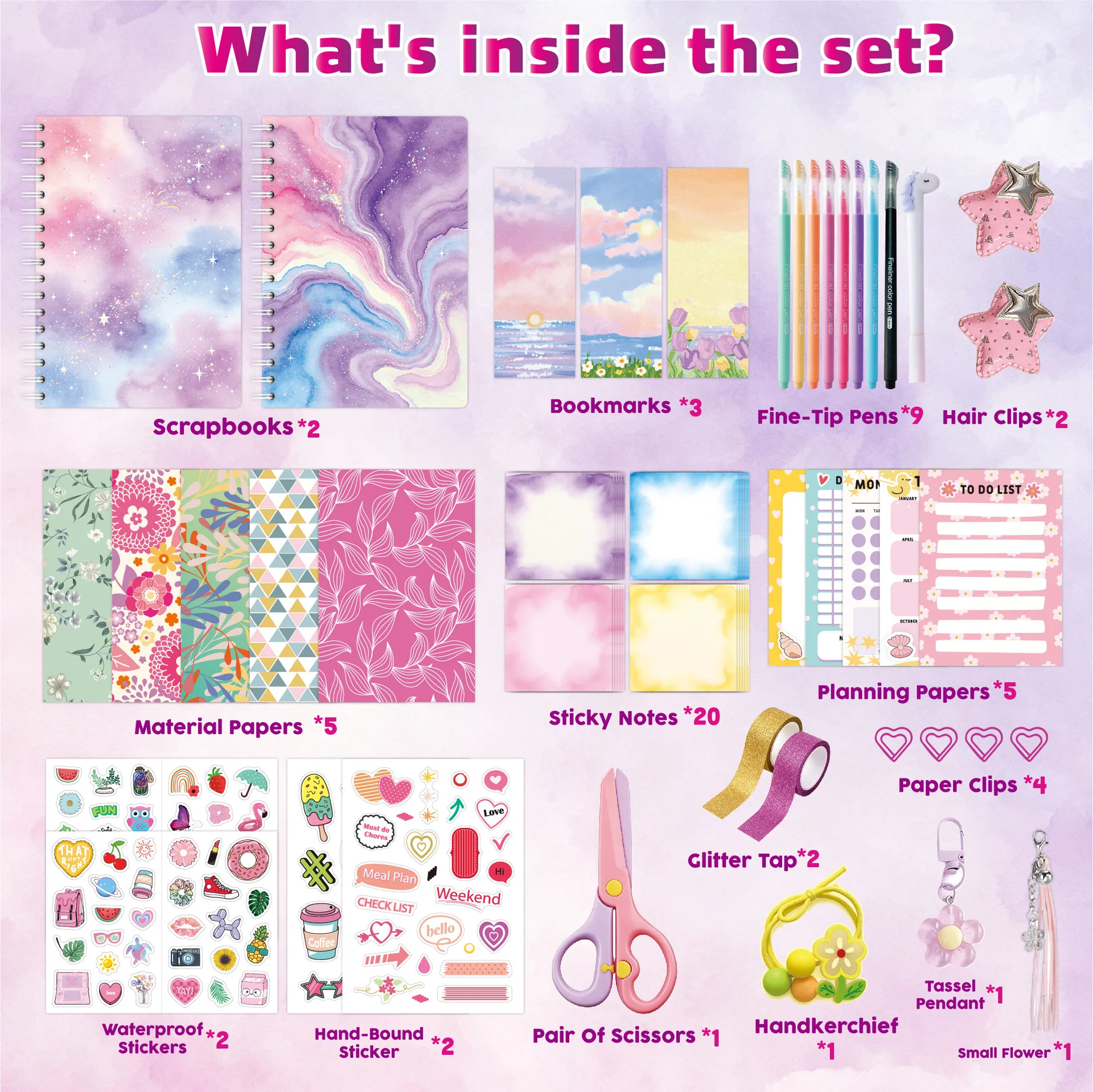Purple DIY Journal Set for Girls 2026 New Scrapbook Diary Planner Kit Art Craft Stationery Set Birthday Gift for Kids Teens