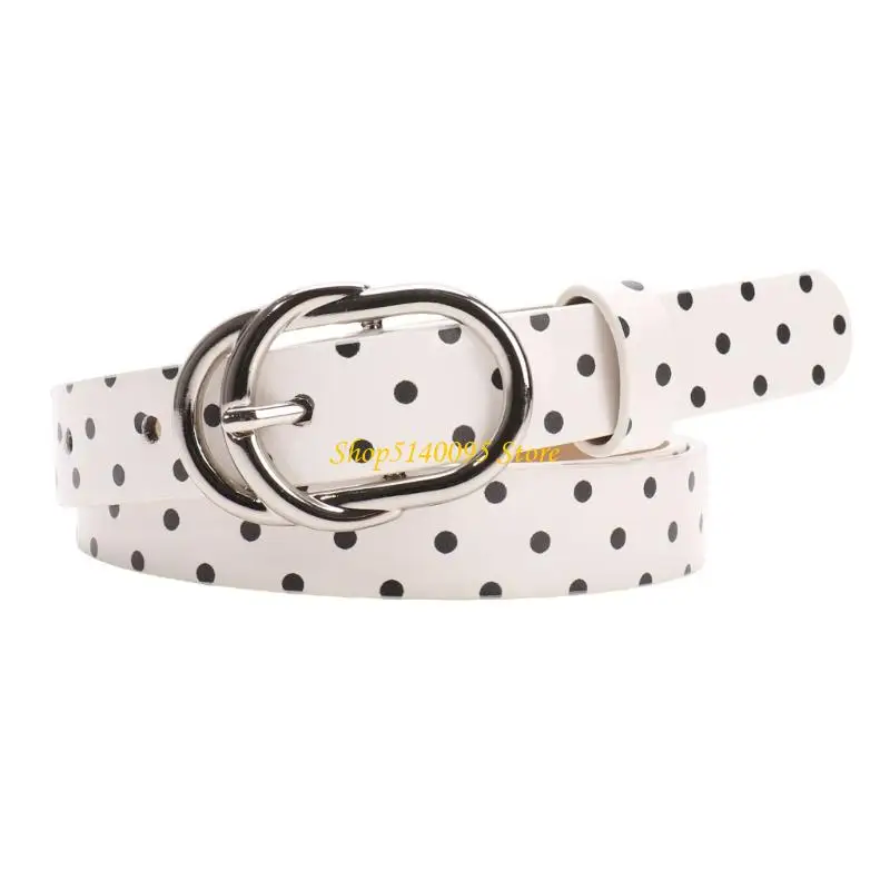 DXAE Daily Outfit Styling Belt with Dot Print Pattern, Oval Pin Closure, and Glossy Skinny Waist Design for Jeans and Dresses