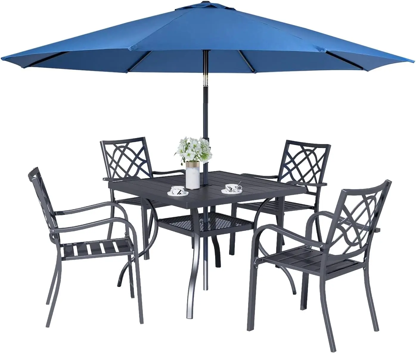 Patio Wrought Iron Chairs, Metal Outdoor Dining Chairs, Stackable Dining Chairs with Armrest for Garden Backyard