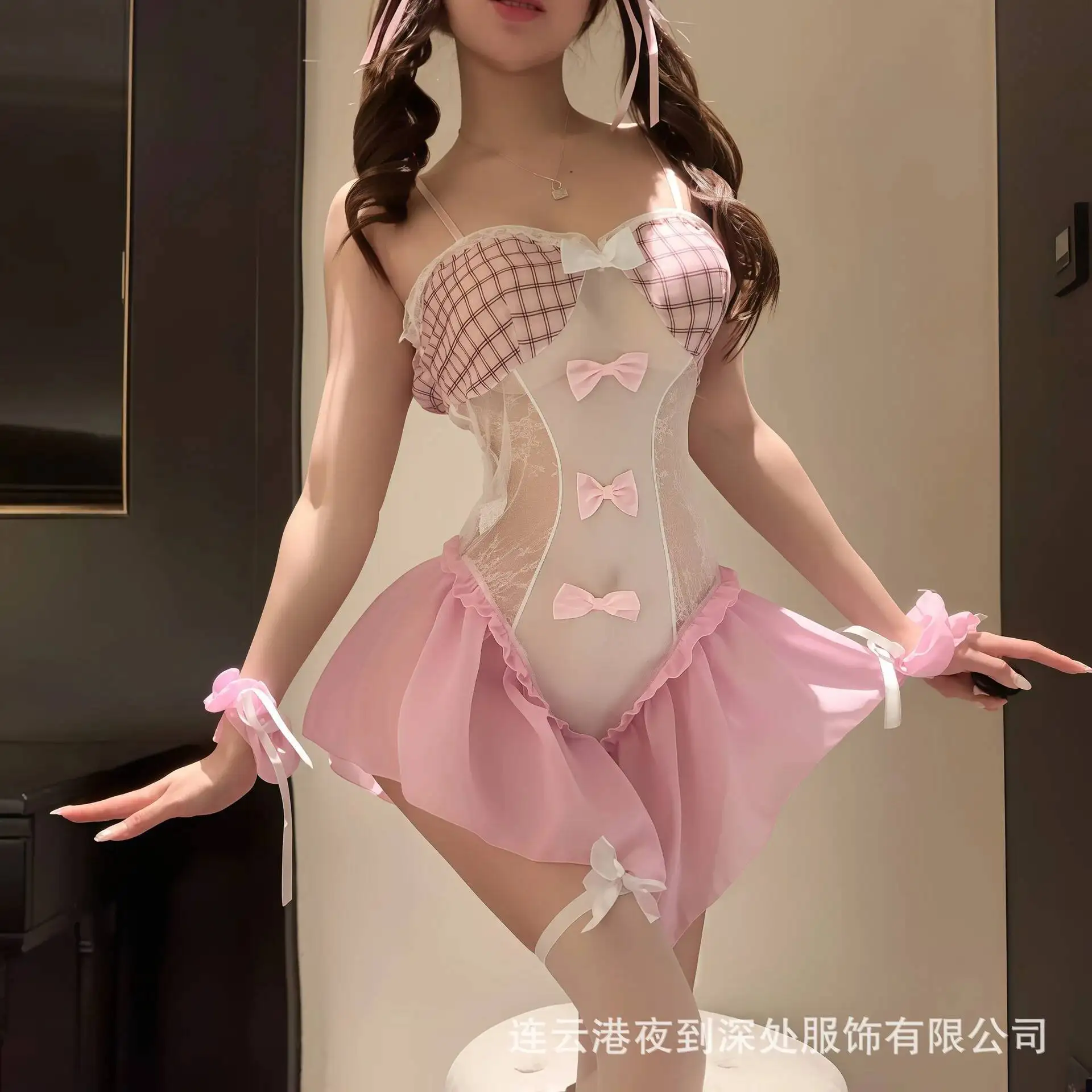 Seductive Maid Bowknot Pure Desire Dress Cute And Alluring Maid Cosplay Sexy Uniform Dress Backless Deep V Sleeveless Cgarn 137A