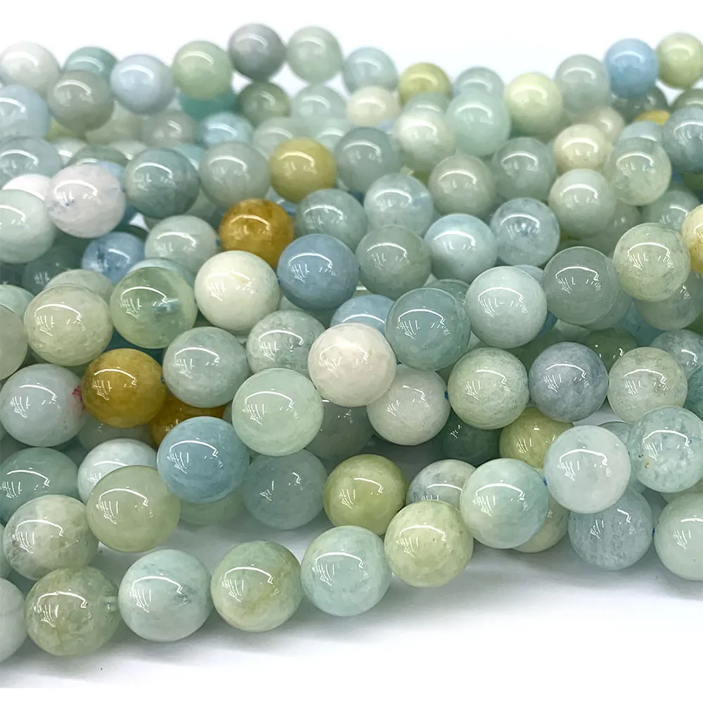 Veemake Natural More Green Blue Aquamarine Semi-precious Stones Round Loose Beads For Jewelry Makin Necklaces Or Bracelets 08415