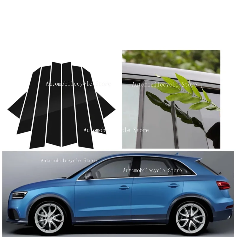 8PCS Glossy Black Pillar Posts Fit For Fit For Audi Q3 SUV F3 MK2 2019-2023 2020 2021 Window Moulding B C Center Sticker Cover