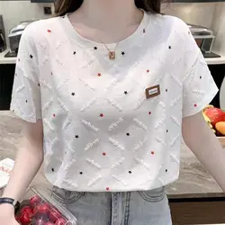 Camiseta de manga corta para mujer, camiseta blanca holgada con estampado de letras, decoración tridimensional, verano 2023