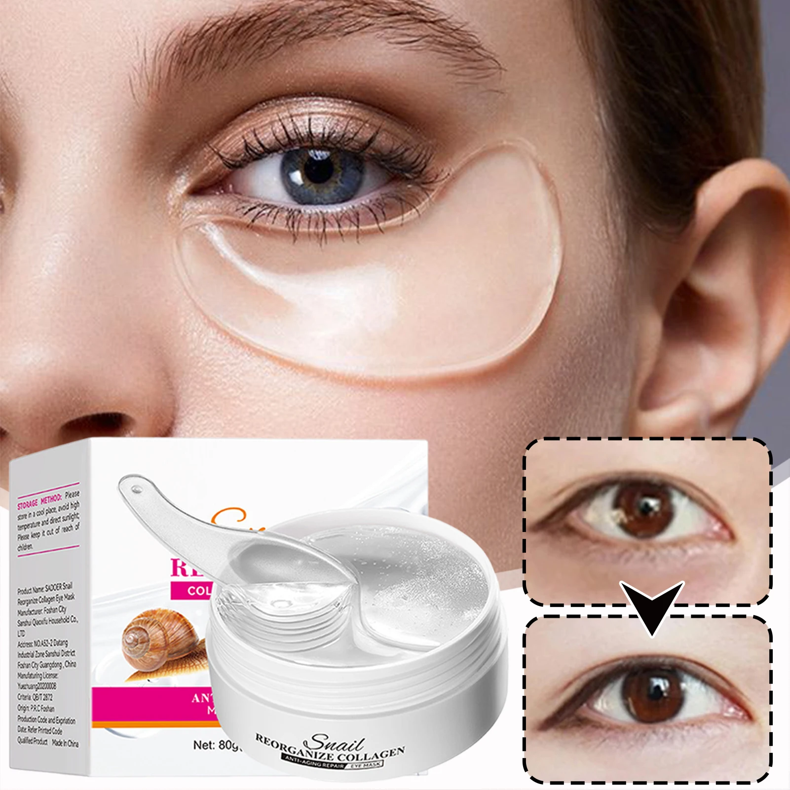 30 Pairs Eyes Patch,Snail-Reorganize Collagen Eyes Mask Collagen-Snail Eyes Patch Remove Bags Dark Circles Under Eye Pads