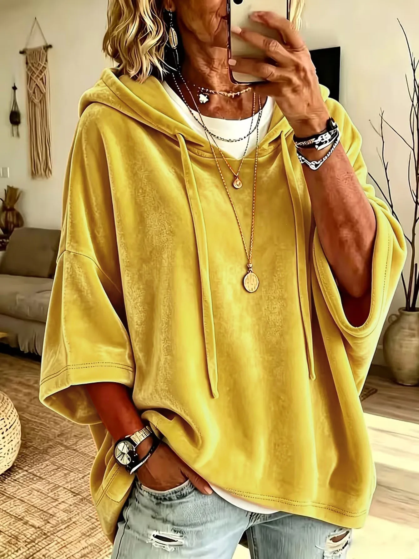 Picture 3: New Autumn Winter Women Solid Velvet Hoodie 3/4 Sleeve Casual Tops(4XL-5XL))
