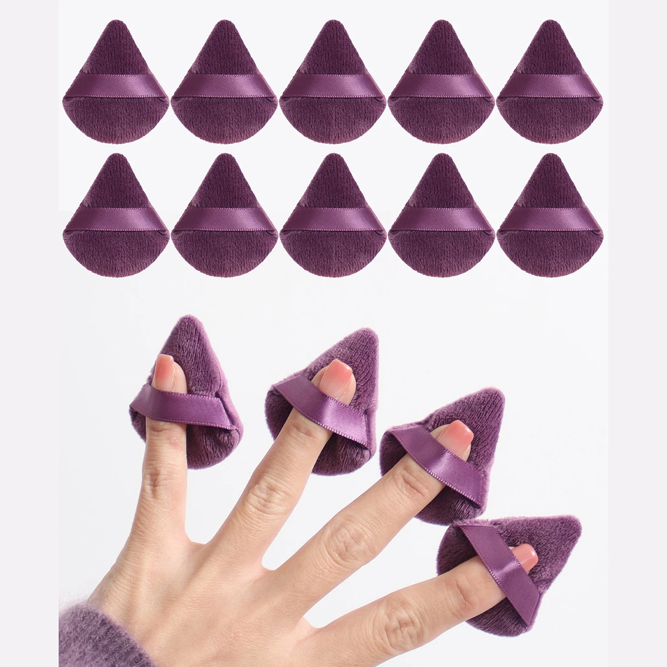 10 stuks mini driehoekige fluwelen poederdonsjes, zachte make-up blender sponzen voor gezichtscontouren, ogen en hoeken