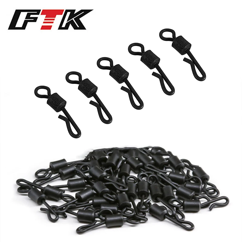 FTK 50Pcs Fishing Connector Bearing Swivel Q-Shaped Quick Change Swivels Hook Clip Snap Connectors For Carp Fishing Accessories