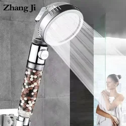 ZhangJi Salle de Bain Pomme de Douche SPA 3-Fonctions avec Bouton d'Arrêt Haute Pression Filtre Anionique Pomme de Bain Douche Economiseur d'Eau
