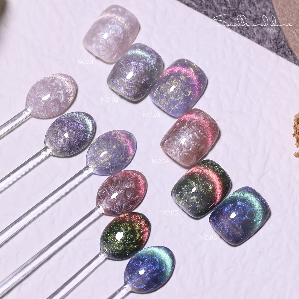 Vendeeni 6 Kolorów Perłowy Efekt Muszli Żelowy Lakier do Paznokci Kocie Oko TPO HEMA FREE Aurora Kocie Oko Magnetyczny UV LED Soak Off Żelowy Lakier