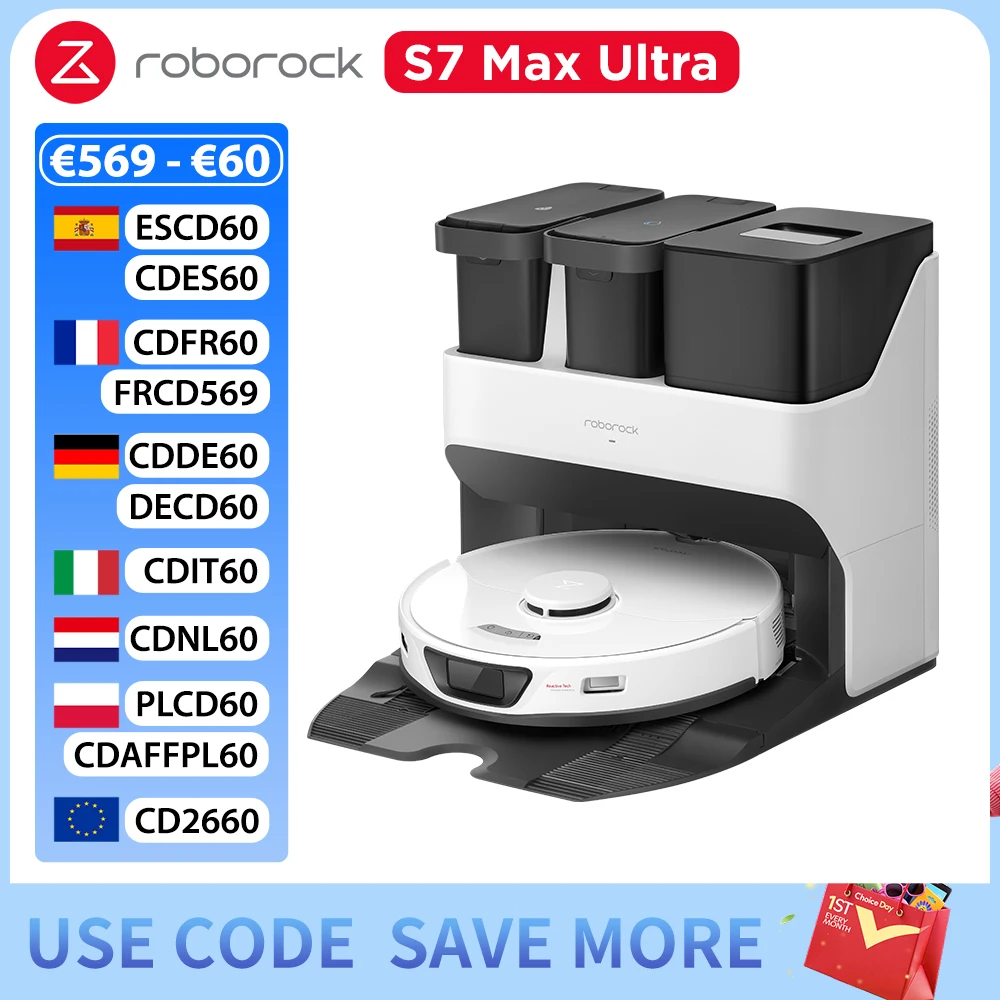 Roborock S7 Max Ultra Robotstofzuiger met Station, 5500 Pa, Actieve Obstakelvermijding,