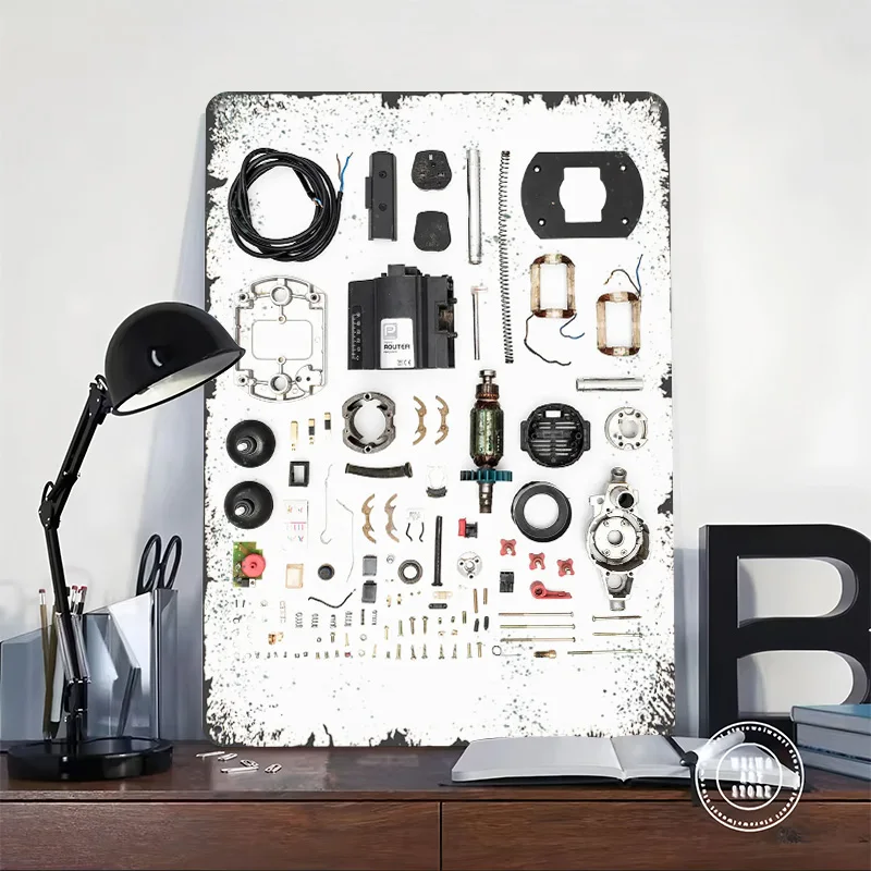 Electric Router Personalized 3D Textured Metal Poster Wall Art Tinplate Sign for Vintage Home Decor Items Decoration Bedroom