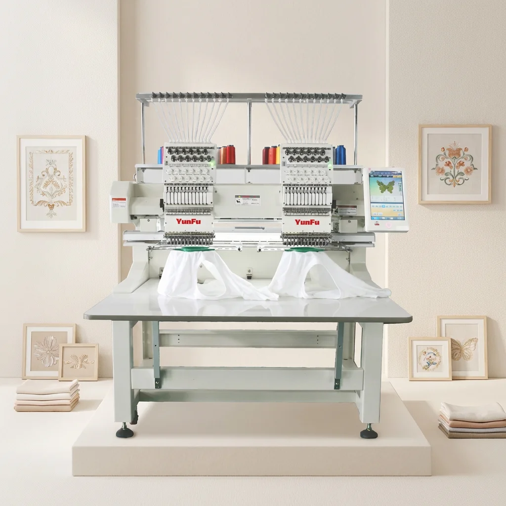 2-Head Computerized Embroidery Machine 9 Needles 1200 RPM Home Use Bearing & Motor New for T-Shirt and Cap Embroidery