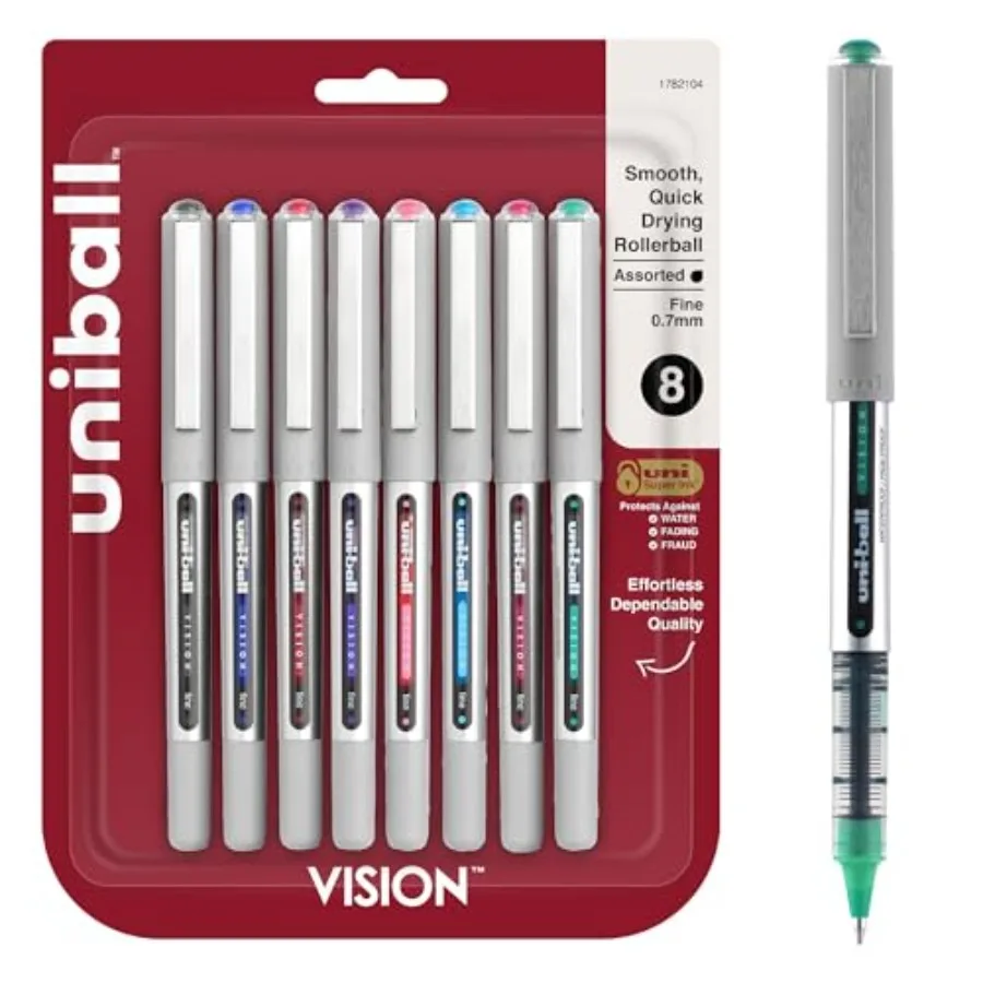 

uniball™ Vision Rollerball Pens, Fine Point 0.7mm,Assorted Colors, 8 Pack