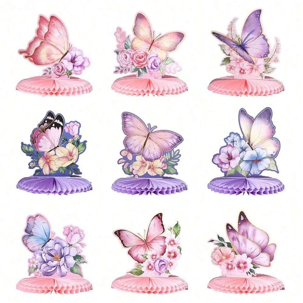 

9pcs Pink Purple Butterfly Honeycomb Table Decorations for Kids Girls Butterfly Birthday Party Baby Shower Wedding Decor Supplie