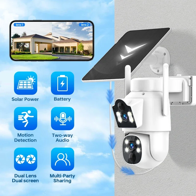 

4K 6MP PTZ Dual Lens WiFi Camera for Outdoor AI Human Tracking IP65 Waterproof 360° Pan-Tilt & Mobile App Alerts