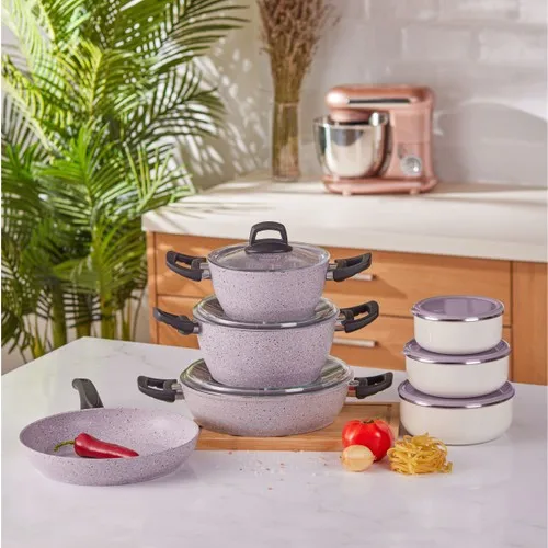 One And All Lilac 13 Piece Granite Cookware Set