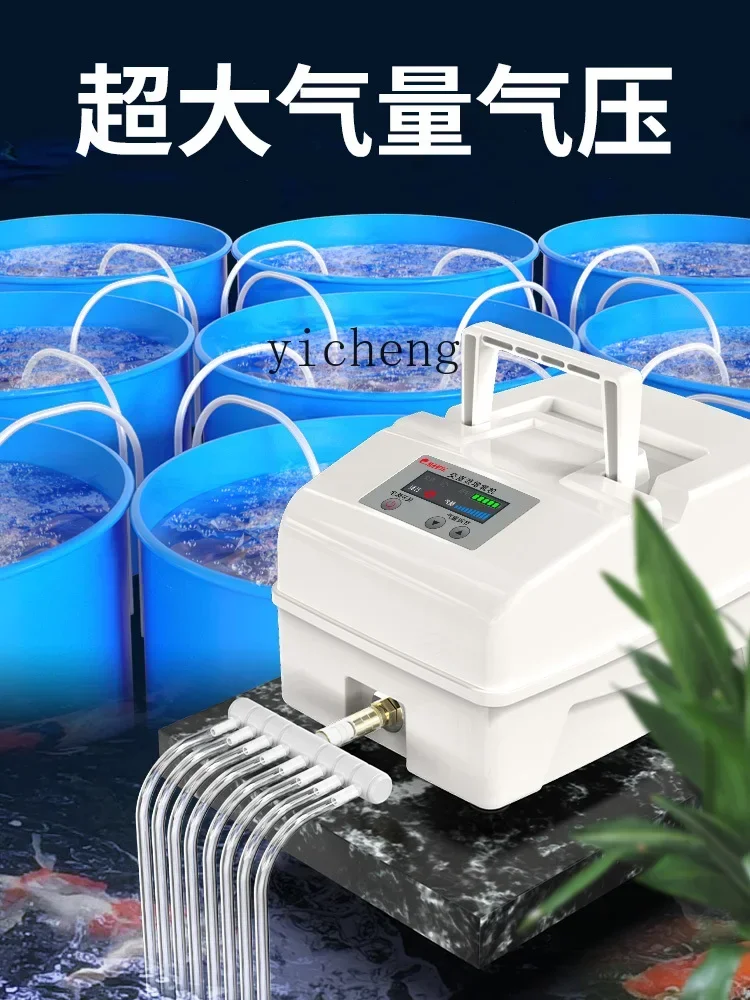 Bomba de oxígeno recargable, oxigenador de venta de peces de alta potencia, bomba de aire AC y DC para estanque de peces de doble propósito