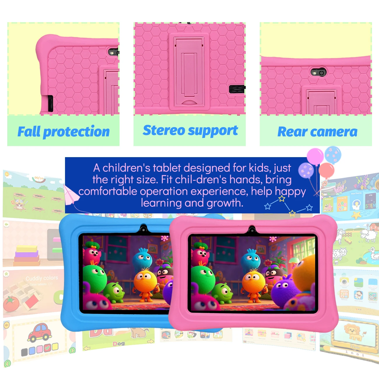 Suitable for Children Aged 3-12, 7inch Android Children's Tablet with Parental Control, Pre-Installed Educational Software, Dual Cameras, Supports Wifi, Two Color Options, Is a Favorite Gift for Children, Does Not Come with a Plug