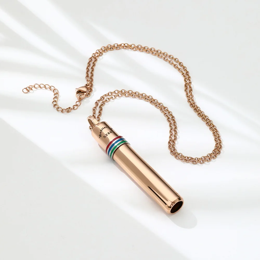 528 Hertz Stainless Steel Mindfulness Breathing Pendants Relieves Stress Yoga Exercise Whistle Necklace Couple Healing Gift