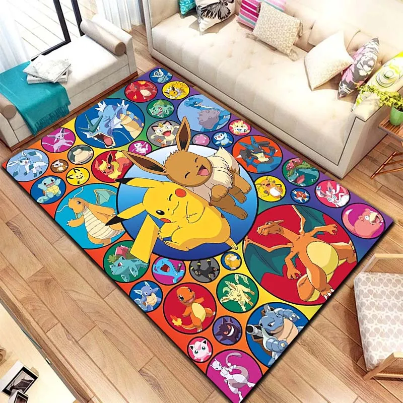 Pokemon Pikachu Anime Print Flannel Area Rug Non‑Slip Soft Floor Mat For Couch Bedroom Living Room Indoor Home Cozy Decor Gift