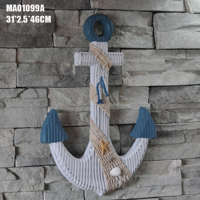 46cm Anchor Mediterranean Style Decorative Boat Handmade Wooden Children\'s Room Pendant Crafts Home Decorations Accessories