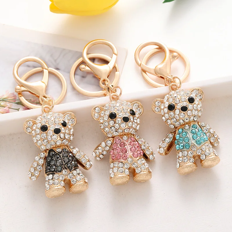 1Pc Rhinestone Bear Keychain Bag Accessories Metal Cute Bear Bag Pendant Car Keychain Holiday Gift Commemorative Gift For Women