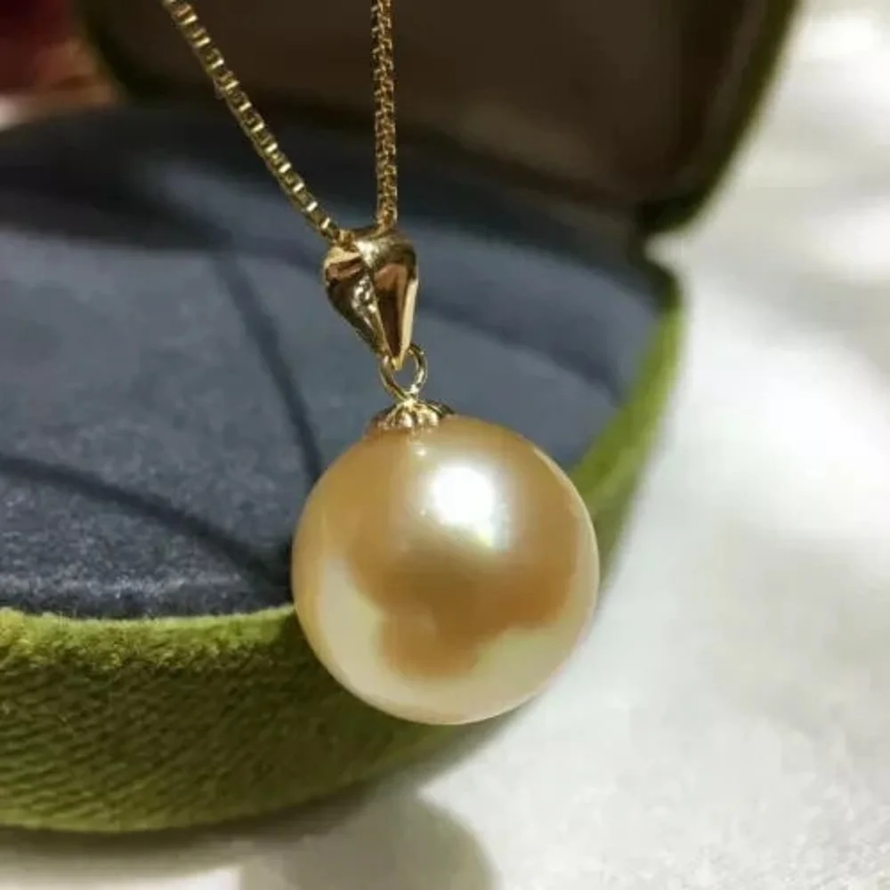 18'' Pearl Pendant 12-13mm Gorgeous Huge AAAA Natural South Sea Gold Round 925S Freeshippings Items