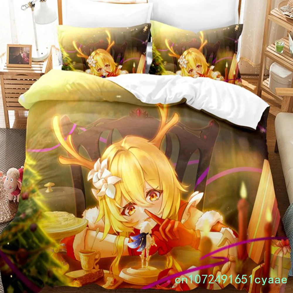 Anime Genshin Impact Lumine Duvet Cover Cartoon Girl Bedding Sets Twin Double Bed Set For Home Textiles
