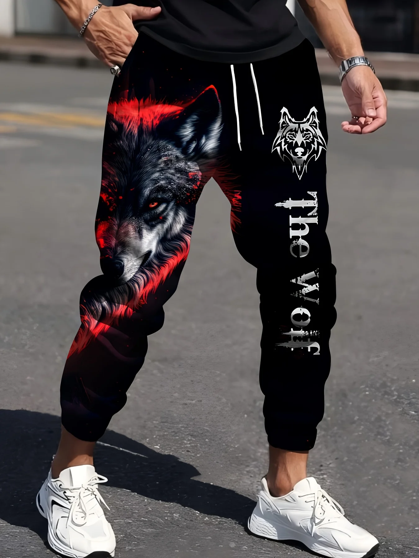 Wolf 3D Print Men Jogger Pants Drawstring Elastic Waist Street Hip Hop Casual Sports Sweatpants