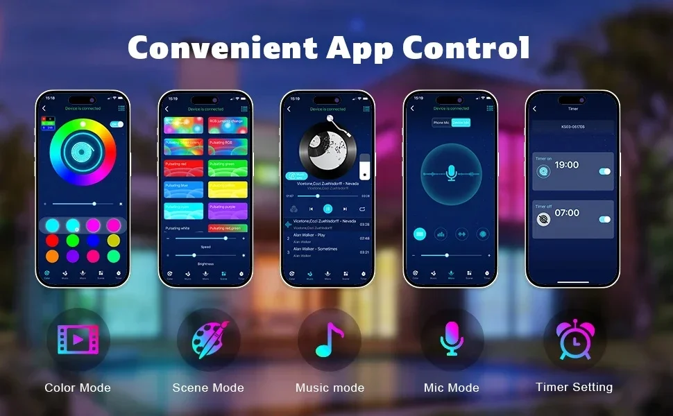 LED-Lichtstreifen mit Musik-Synchronisation, Farbwechsel RGB LED-Licht, Smart App & Fernbedienung, Flexibles Lampenband für Party-Raumdekoration – Detail 5